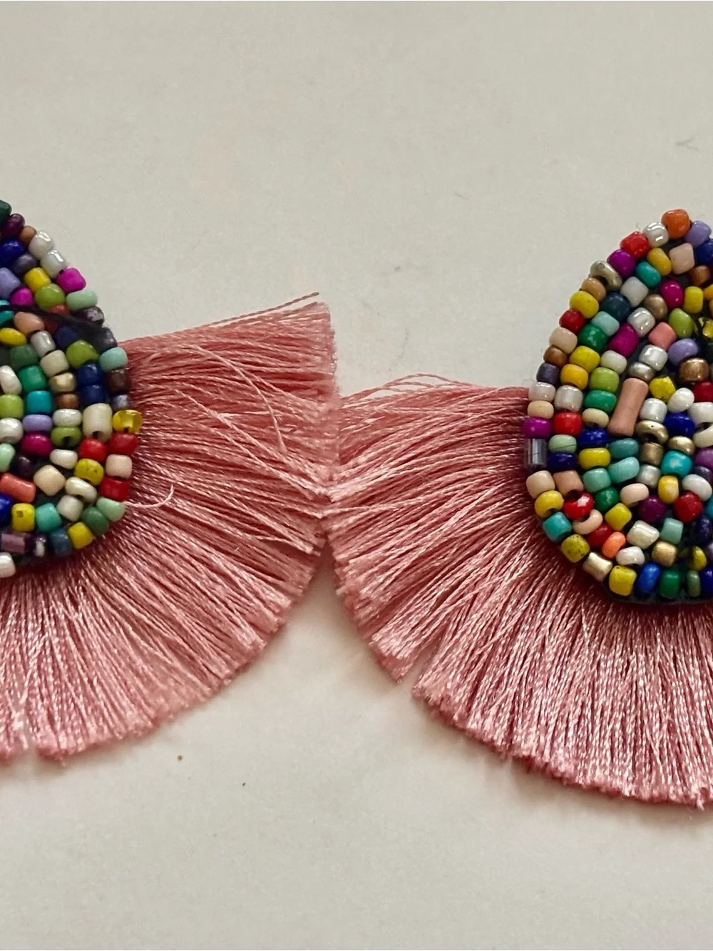 Beaded Multicolor Teardrop Tassel Earrings - Pink